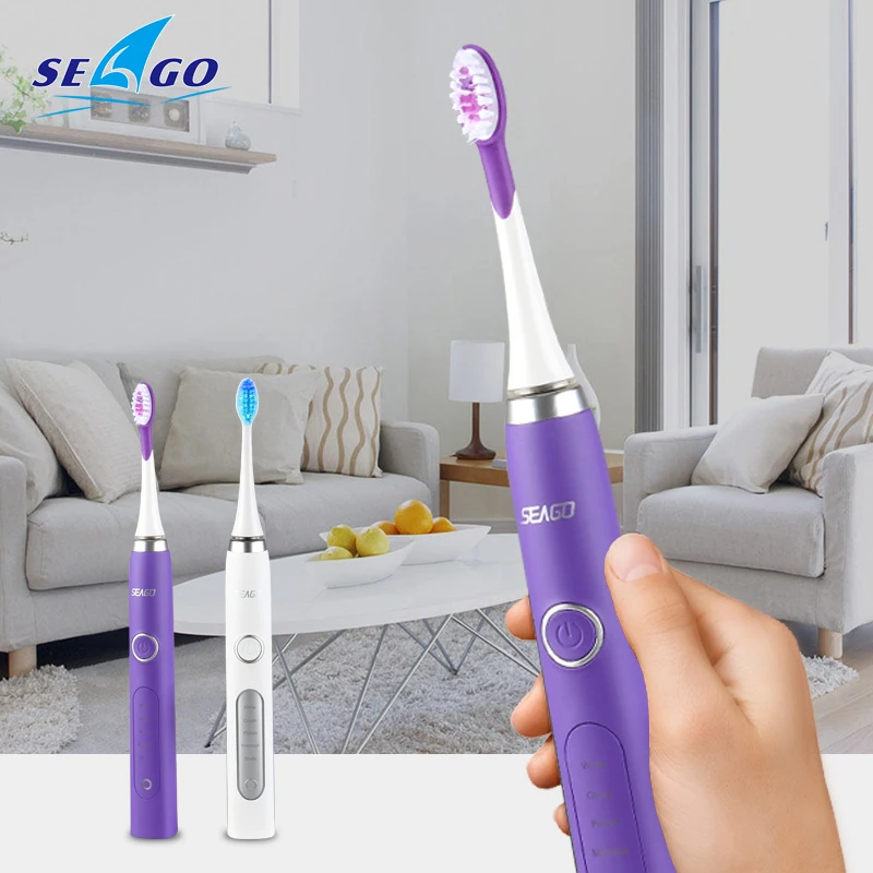 

Seago Sonic Electric Toothbrush Adult Timer Brush USB Charge Rechargeable Tooth Brushes with 3pcs Replacement Heads SG-986