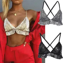 Женский летний лифчик с блестками, сверкающий, золотой, серебряный, черный, 3 цвета, сексуальное, женское вязаное бикини, топы, пляжная одежда для купания