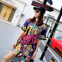 Летняя футболка с коротким рукавом женская шикарная свободная приталенная рубашка с принтом куртка большого размера Женская футболка юбка