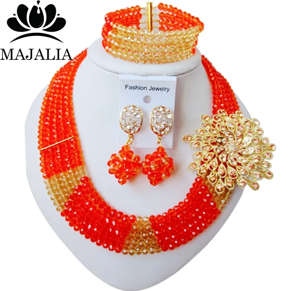 

Trendy nigerian wedding african bead red nigerian wedding african beads jewelry set Crystal Free shipping Majalia-505
