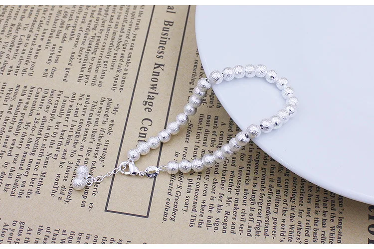 Новая мода 925 стерлингового серебра матовые бусины браслет ювелирные изделия регулируемый шарм браслеты для женщин ювелирные изделия