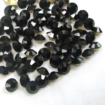 

SS5-SS38 Shiny Black Crystal Glass Rhineston Round Resin Point Bottom Rhinestones For DIY 3D Nail Art Decoration Manicure Tools