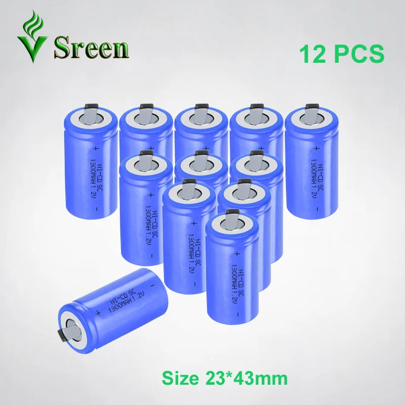 Rechargeable Battery Cell 1.2V SC 1300mAh NI CD with Nickel Sheet DIY