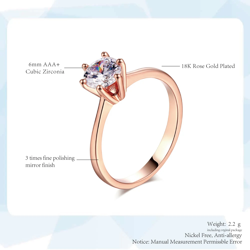 Women's Rose Gold 18k Plated 1 carat Cubic Zircon engagement ring 