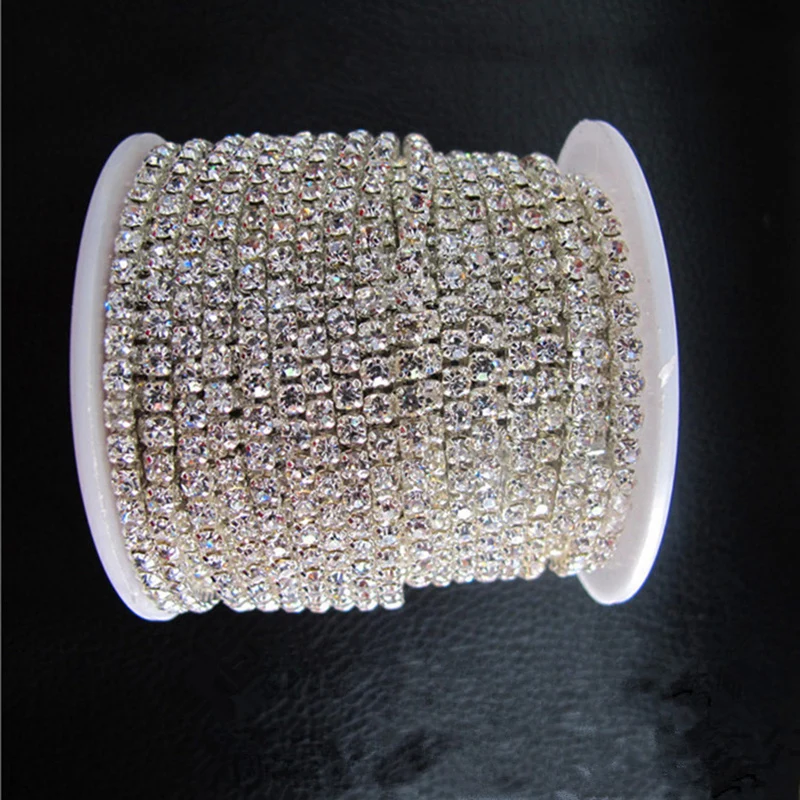 

10Meters/Roll Clear Crystal SS6-SS12(2mm-3mm) Silver Base Cup Rhinestone Chain Apparel Sewing Style diy Beauty Accessories