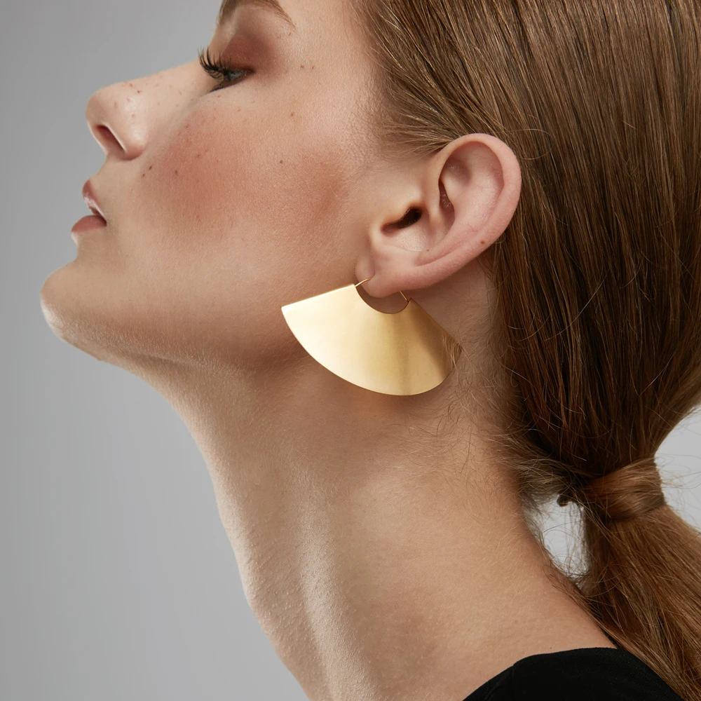 Винтажные висячие серьги подвески Enfashion с веером большие матового золота для