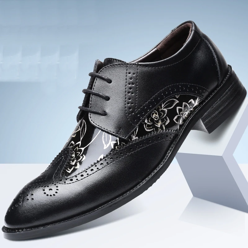 

Patchwork brogue shoes mens lace-up shoes flower pattern dress shoes male business flats casual shoes for gentleman JI28