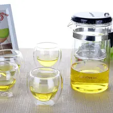 1х 5 в 1 чайный набор-Kamjove Термостойкое стекло 500 мл Piaoyi цветочный чайник+ 4x90 мл двойные стеклянные чашки