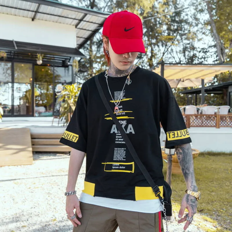 

Korean Hip Hop T Shirt Summer Male Tops Tees Streetwear Casual Harajuku Japanese T Shirts High Street Letter Print T Shirts Boys