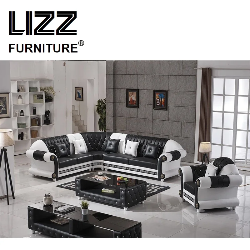 

Corner Sofas Living Room Sets Divani Modern Leather Sectional Sofa Group Button Tufted Couch For Home