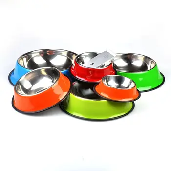 

colorful stainless steel dog bowl Anti Slip Dog Cat Puppy Food Holder Water Feeder Feeding Dish Pet Food Bowl XS-2XL E23