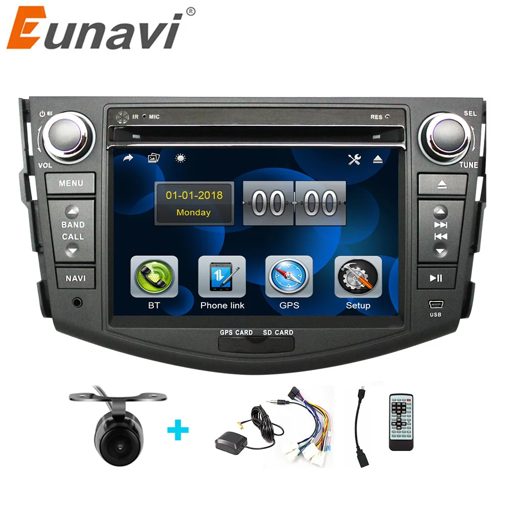 Flash Deal Eunavi 2 Din 7 Inch Car DVD Player For TOYOTA RAV4 2006 2007 2008 2009 2010 2011 With GPS Navigation BT Radio FM/AM RDS Maps DVR 0