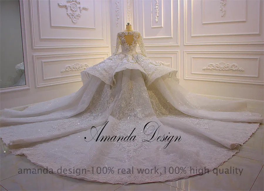 Аманда дизайн robe de mariee courte с длинным рукавом Кристалл 3D цветы Королевский роскошный свадебное платье