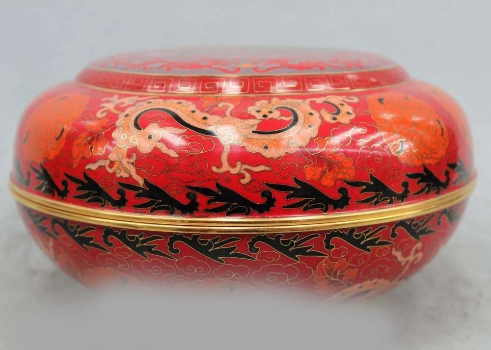 

5 Marked China Chinese Palace Cloisonne Bronze Gild Dragon Pot Box Statue