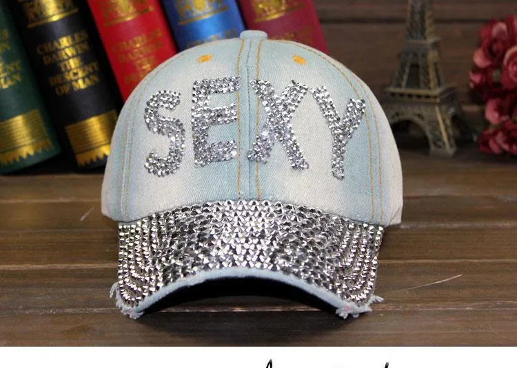 Высококачественная повседневная Модная Джинсовая шляпа для женщин джинсовая бейсболка со стразами шляпа женские джинсы бейсболка s бейсболка YY60061 - Цвет: SEXY Jean Cap