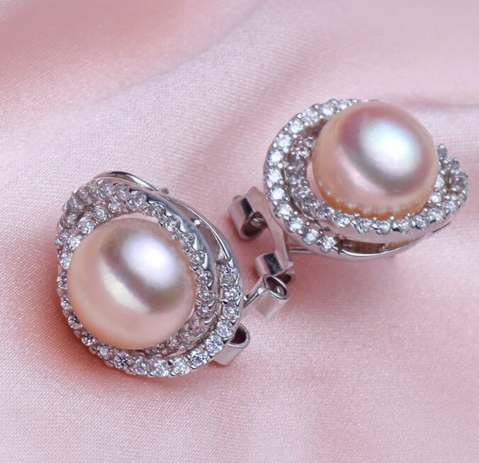 

hj 00274 Set 12mm Natural Tahitian genuine pink or white perfect pearl earring