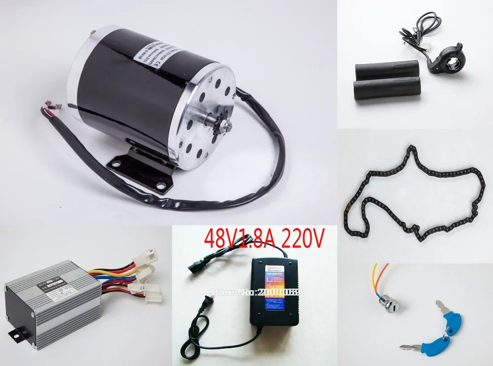 48V1000W Electric Motor Set Motor Controller Charger Throttle Chain Key Lock Kit Electric Bike Scooter