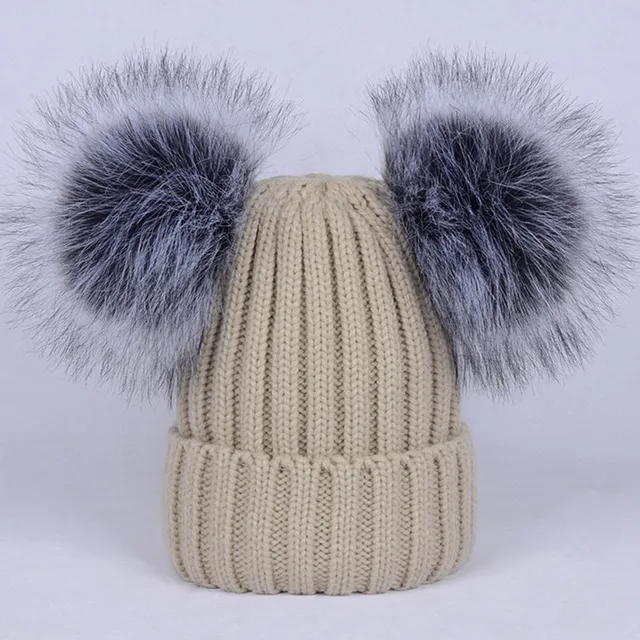 IOTTG 2018 New Fur Pompom Hat Women Winter Caps Knitted Wool Cotton