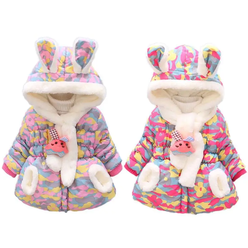 

2pcs/Set Korean Parkas Winter Baby Kids Girls Coats Fleece Down Cotton-padded Coat Scarf Baby Infant Outwear with Scarf