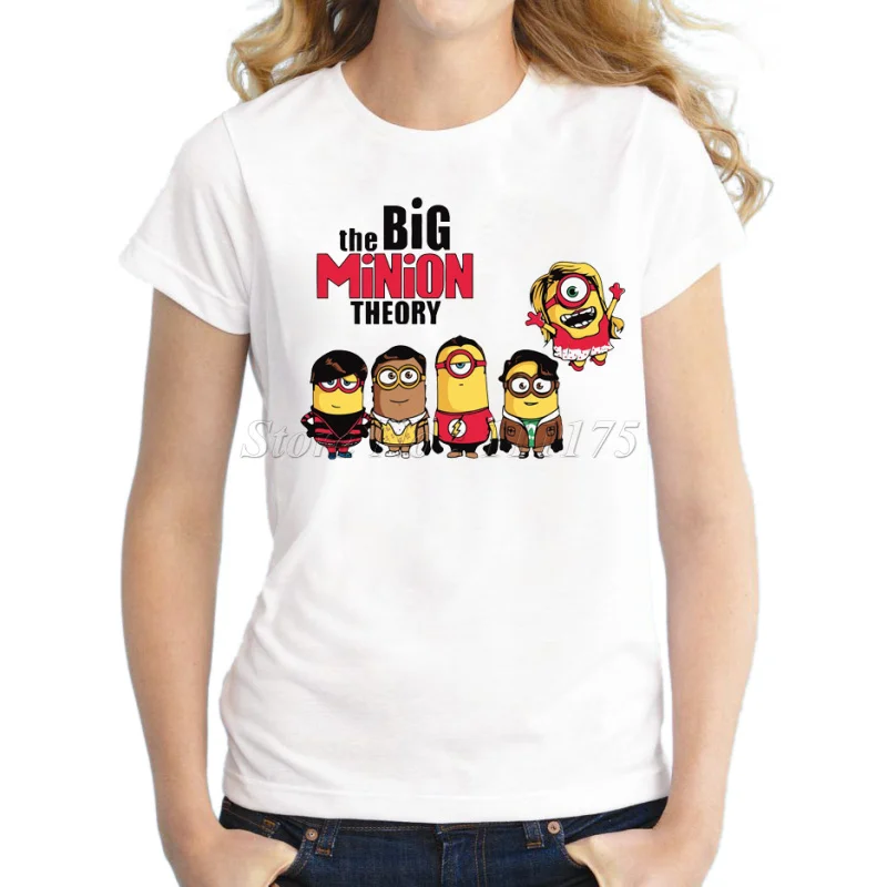 

2018 Ladies Fashion The Big Minion Theory Design T shirt Cute Cartoon Tops Lady Custom Printed Short Sleeve Tees