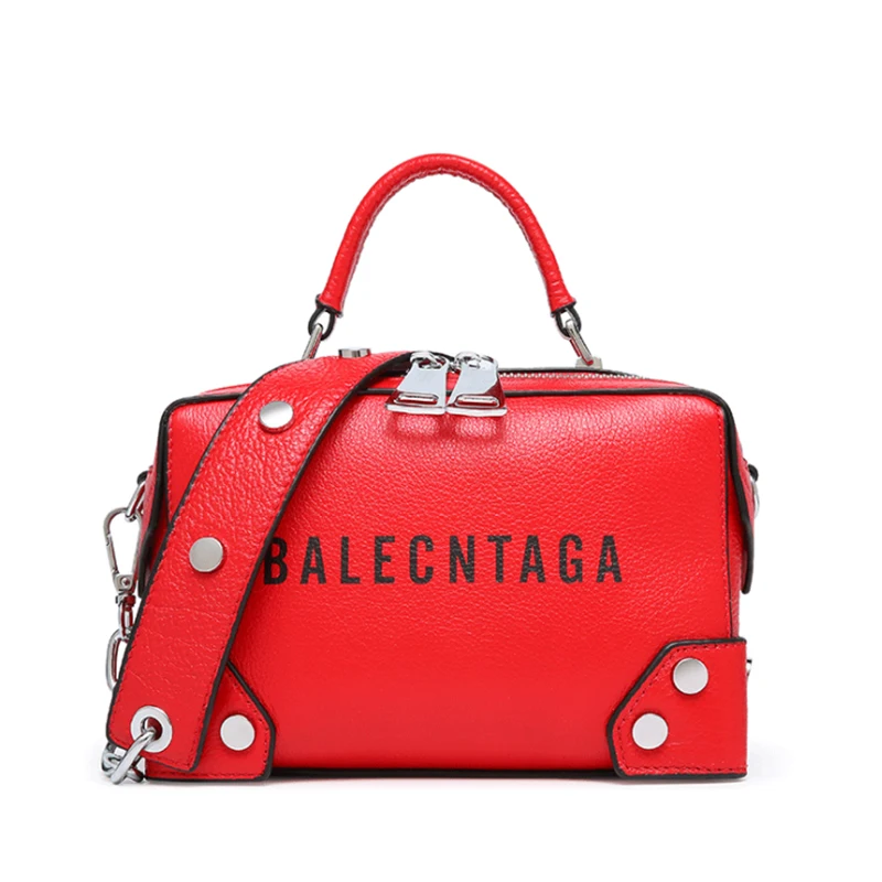 

New 2019 Genuine leather Women handbag fashion Litchi pattern shoulder bag Messenger bag retro style rivet small square bags