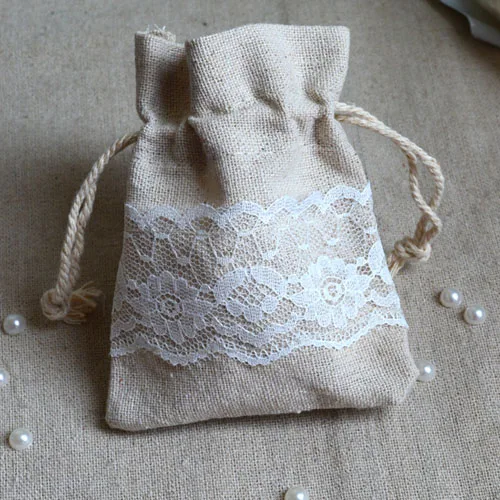 Lace Linen Drawstring Bag 8x10cm(3&quotx4&quot) pack of 50 Jewelry Gift Packaging Pouch | Украшения и аксессуары