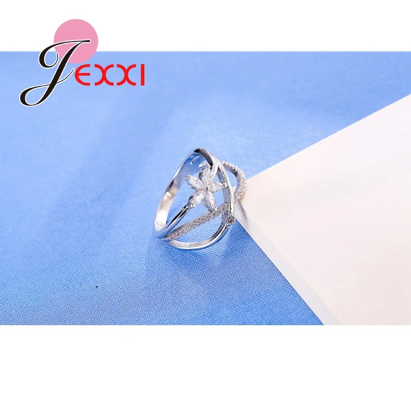 PATICO Trendy Women 925 Sterling Silver Cubic Zirconia Crystal Rings Fashion Wedding Bands Jewelry Engagement Rings