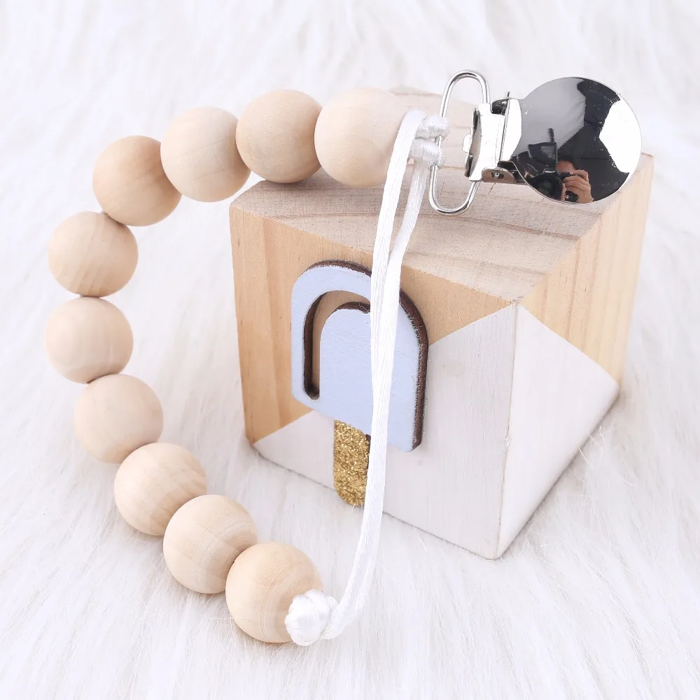 Simple Pure Wood Color Wooden Pacifier Clip Food Grade Wood Beads