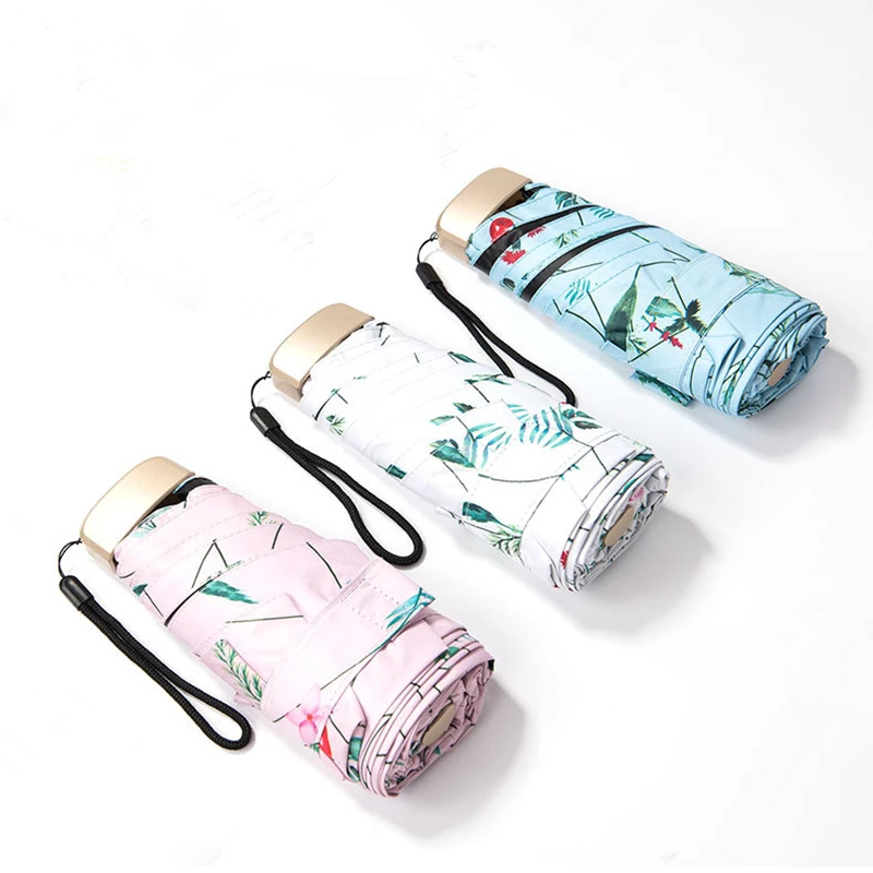 Модный карманный мини-зонтик для женщин, УФ-зонты с цветами, дождевик для женщин, водонепроницаемый мужской солнцезащитный зонтик, удобный для девушек, для путешествий