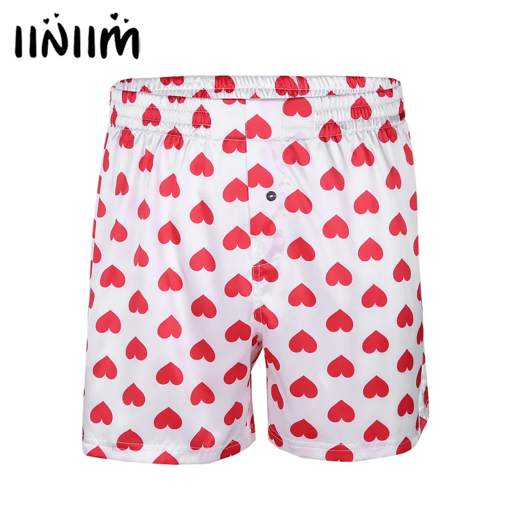 iiniim Sweet Mens Cute Love Heart Print Classic Soft Boxer Shorts