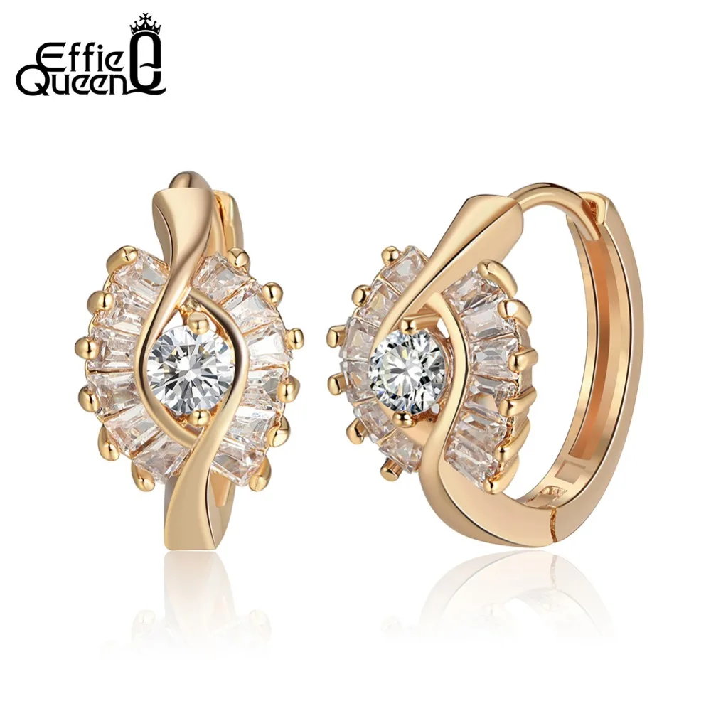 

Effie Queen Bohemia Style Gold_color Hoop Earrings with Luxury Crystal Clear Cubic Zirconia Earring for Women New Jewelry DDE49