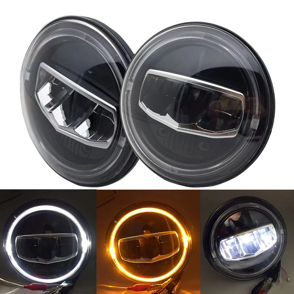 

Pair 7Inch LED Headlights Lamp With Angle Eye Halo 7" Round Headlamp for Lada 4x4 Urban Niva Land Rover 90/110 Defender