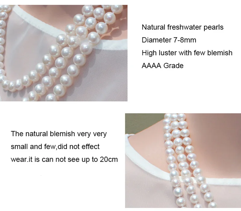 Sinya Classical pearls strands long necklace 7-8mm round pearls beads sweater chain for women Mom girls suit four seasons wear  (2)