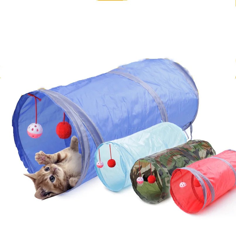 

6 colors Foldable Pet Cat Toy Tunnel ring paper two-way tunnel with hanging two balls for cat Kitten playing drill bucket