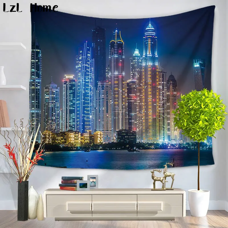 Us 4 49 33 Off Lzl Home Modern City Night Lights View Scene Building Tapestry Print Fabric Wall Hanging Tapestry Wall Decor Bedroom Livingroom In