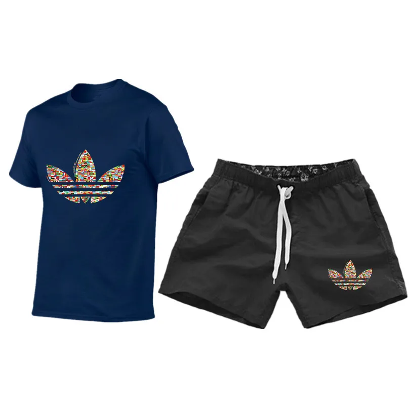 Summer new Sale Men's Sets T Shirts+Shorts Two Pieces Sets Casual Tracksuit 2019 Tide brand Tshirt Gyms Fitness Sportswears set