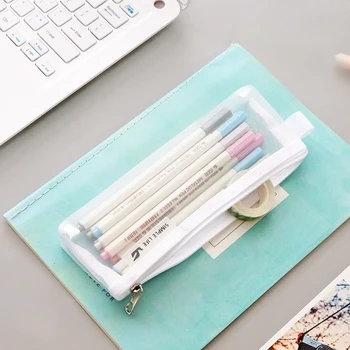 

1PC White Transparent Gauze Pencil Bags Large Capacity Students Stationery Supplies Simple Design Pen Bags
