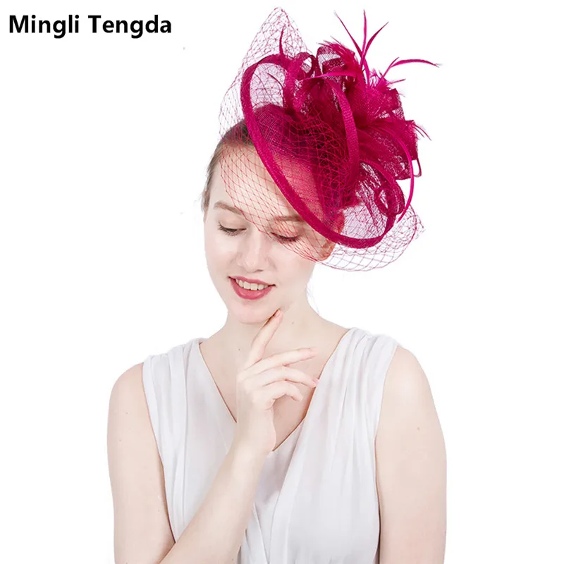 Mingli Tengda элегантная шляпа для невесты с перьями Свадебные шляпы вуалетки