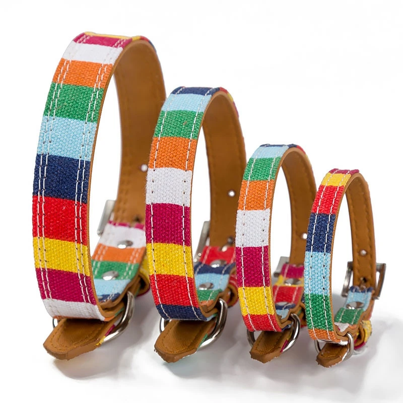 Goede Mooie Kleurrijke Puppy Halsband En riem Modieuze Pet Cat Leather Leash Rope Kleurrijke Strip Huisdier Kraag Halsband Harnas