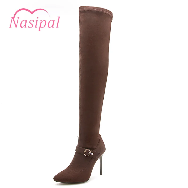 

Nasipal Stretch Slim Women Thigh High Boots Stilettos Sexy Over the Knee Boots Pointy Toe High Heel Long Boots Knight Boots M542