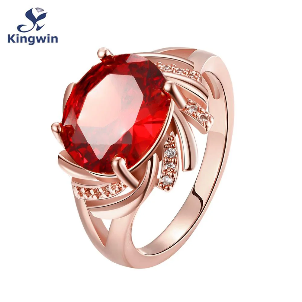 

Red Ring Rose gold color garnet cz stone birth stone optional fashion jewelry ring for women