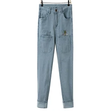 Распродажа, джинсы Mujer, женские джинсы с высокой талией, прямые, с ширинкой, прямые, смягчающие, полная длина, вес, Повседневная блестящая молния с животными