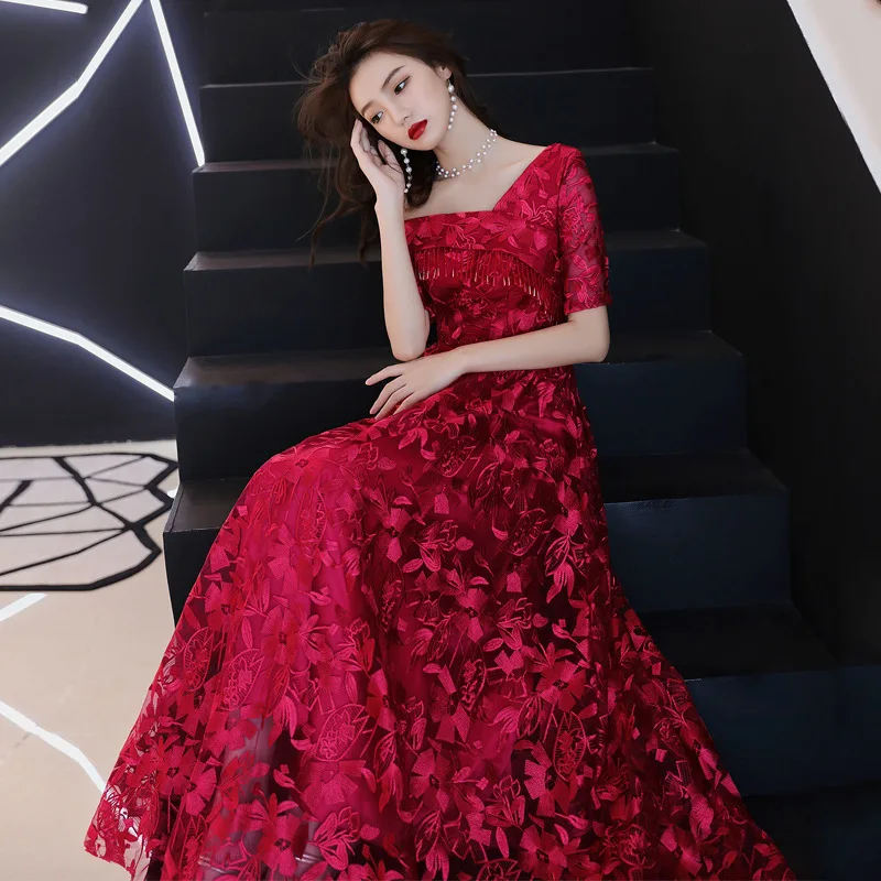 Женское Бандажное платье винно красного цвета Элегантное Длинное винтажное с