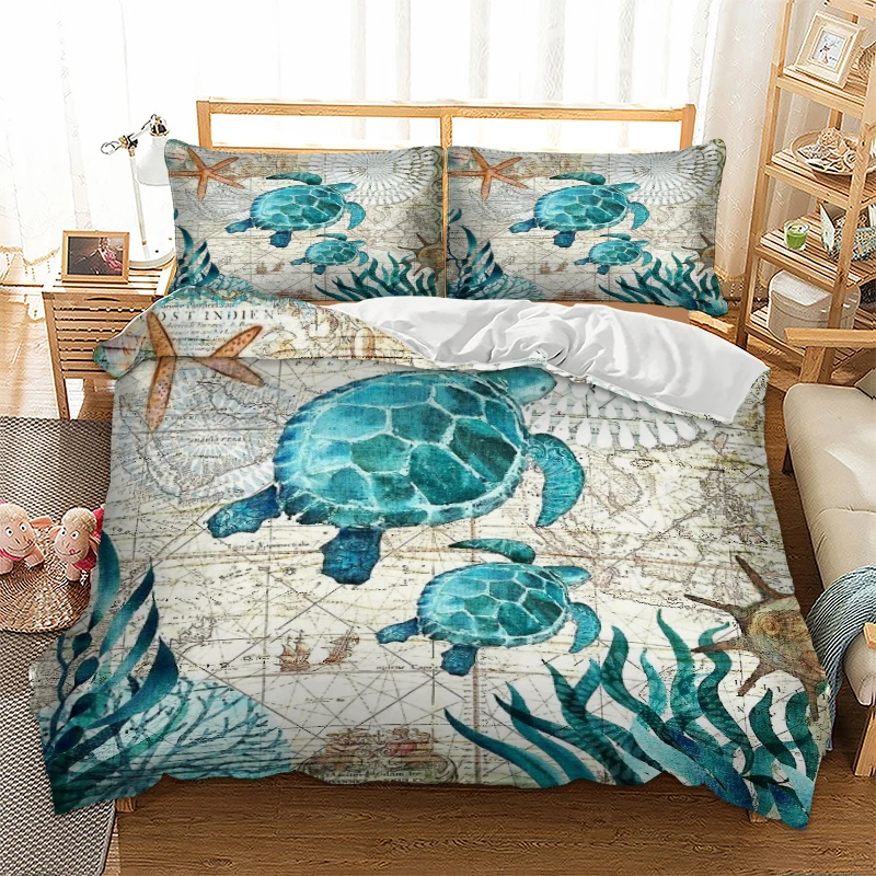 Marine Sea Bay Turtle Bedding Duvet Cover Octopus Dolphin Whale