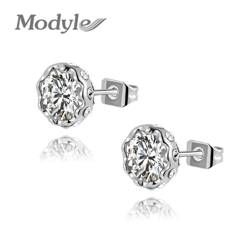 

Modyle Free Shipping Classic Genuine Austrian Crystals White Stud Earrings Best Gift For Girlfriend 100% Pure Hand Made
