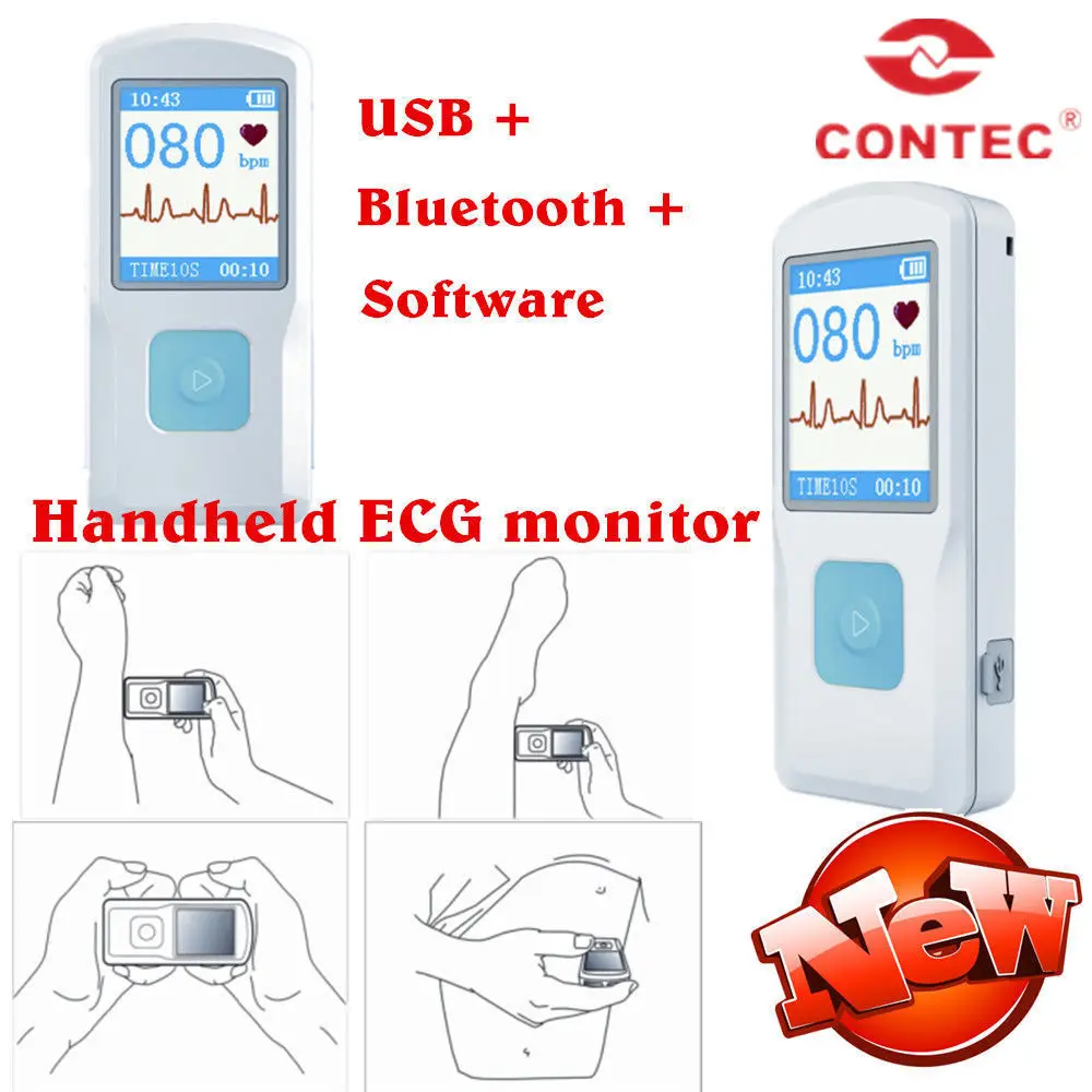 CONTEC PM10 FDA Портативный ЭКГ машина сердечного ритма Монитор lcd USB Bluetooth программное обеспечение