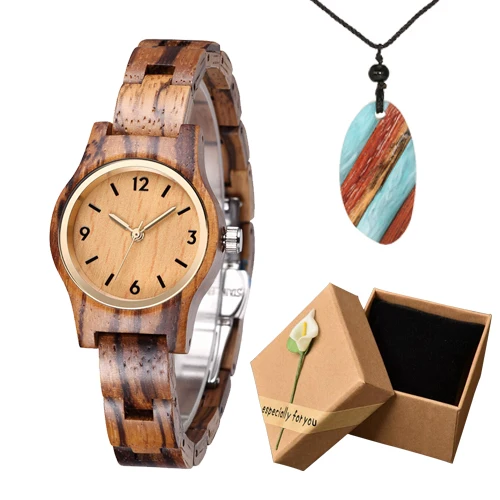 Современные креативные дизайнерские черные часы Деревянные маленькие женские часы деревянный браслет ремешок Кварцевые женские модные наручные часы в подарок - Цвет: zebra watch box gift