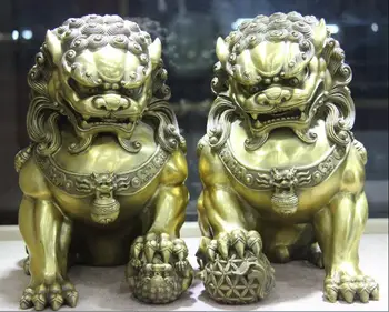 

Chinese Brass Copper Palace Feng shui Evil Fu Foo Dog Guardion Lion Lions Pair
