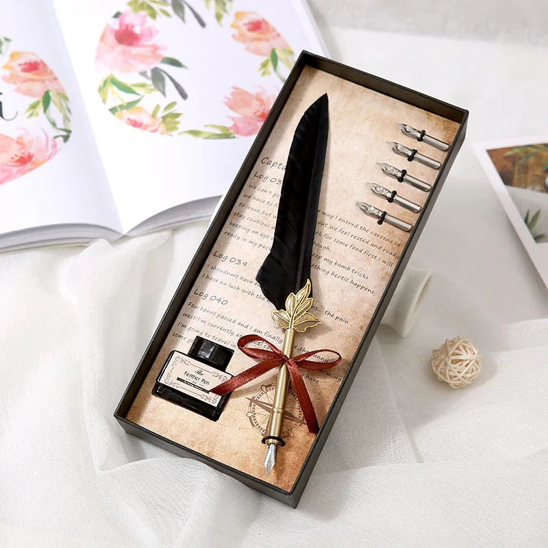 Details about   Antique Quill Feather Dip Pen Writing Ink Set Stationery Gift Box Fountain Pen 