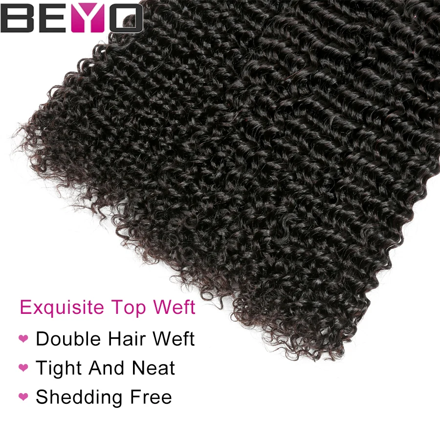 Beyo Kinky Curly Hair Bundles With Closure Brazilian Hair Weave Bundles With Closure Human Hair 3 Bundles With Closure Non Remy (3)